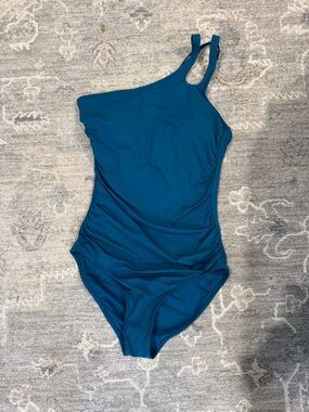 Asymmetrical Teal One-Shoulder Swim One-Piece